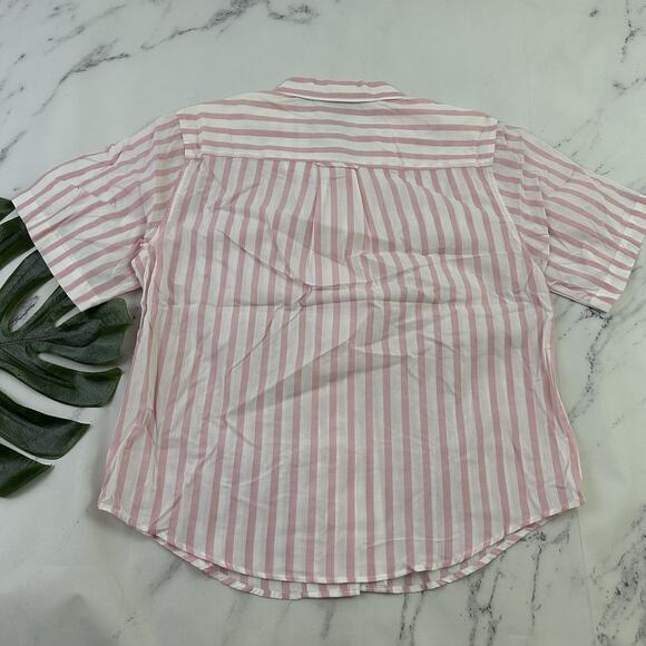Diversity Womens Vintage 90s Button Up Shirt Size L P Pink White Stripe Boxy Fit - Picture 7 of 11